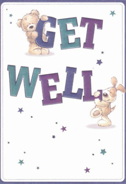 Radiating the easy warmth familiar to anyone strolling through Wennington's leafy lanes, this delightful get well card brings two whimsical friends-a plush bear and a spirited puppy-to centre stage. The teddy hoists himself onto the sturdy 'GET,' capturing hearts with his cuddly softness, while the gleeful dog cuddles up beside the energetic 'WELL,' both letters rendered in deep teals and royal purples. Twinkling star shapes dance overhead, like a constellation of well wishes sent from neighbours and loved ones alike. This card's white backdrop imparts a clean, hopeful clarity, recalling the fresh air that carries through local parks. Each character's expressive face conveys an embrace of gentle encouragement, paralleled only by the nurturing artistry found at Flower Delivery Wennington, where each bouquet is arranged to soothe spirits during challenging times. The artist's interplay of colour, texture, and lightness is as deliberate as the careful assembly of a thoughtful bunch-each detail a meaningful brushstroke, each touch exuding love and optimism. Sending this card feels like offering a comforting hand through Wennington's familiar roads, turning a simple wish for health into a celebration of kindness and renewal-ideal for anyone needing a little sunshine during their recovery.
